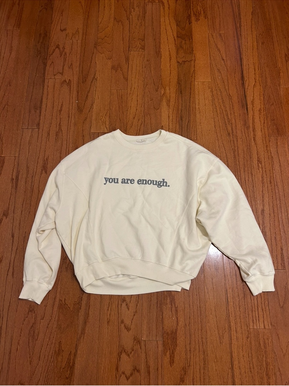 Urban Daisy You Are Enough Graphic Sweatshirt Cream Oversized Cozy L Minimalist - Picture 3 of 6